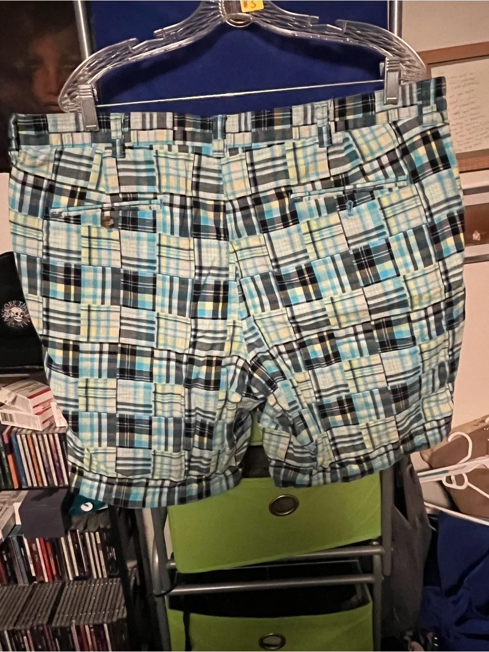 Club Room Plaid Aqua, Black & White Cargo Shorts Size 40